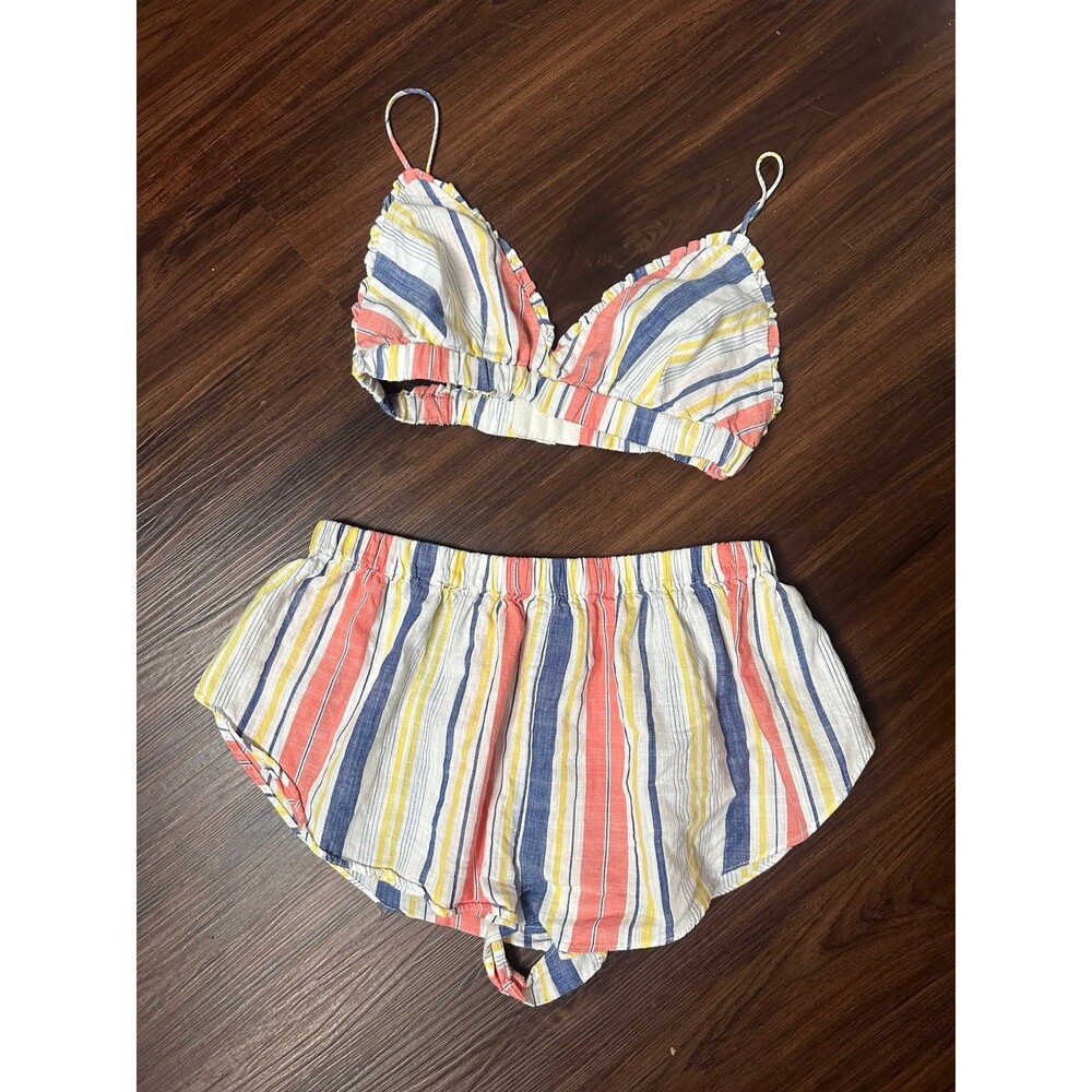 Anthropologie Colorful Stripes ruffle Pajama loungewear set